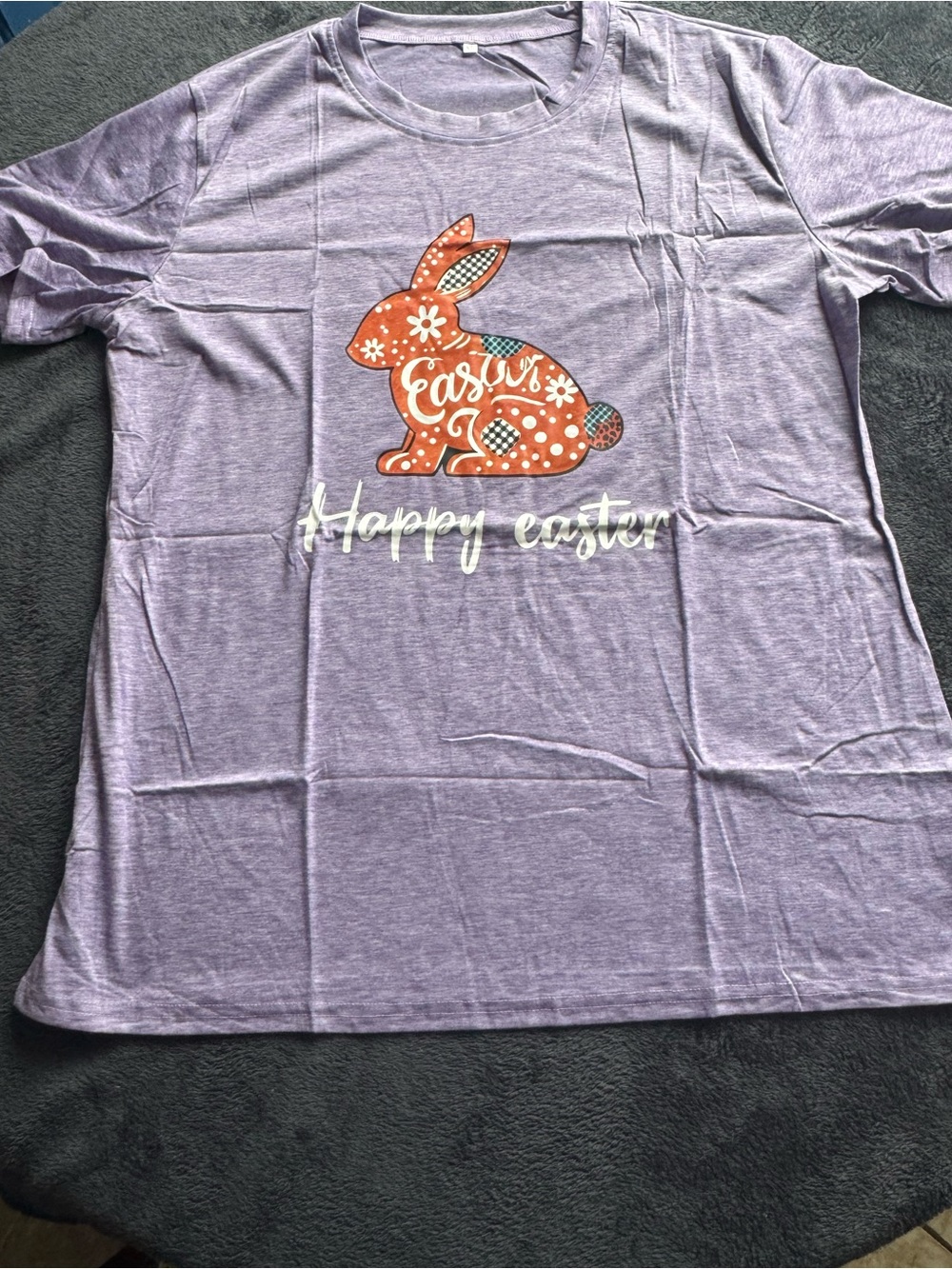 Purple Easter Bunny Graphic Tee - 'Happy Easter'